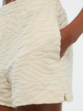 Meave terry cotton pull up shorts with zebra embossed pattern