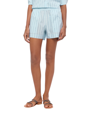Meave shorts pull up in popeline di cotone con decorazione in strass a righe