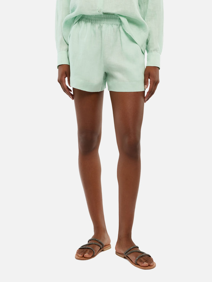 Meave – Salbeigrüne Pull-Up-Shorts aus Leinen