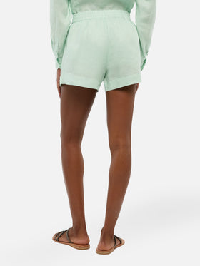 Meave – Salbeigrüne Pull-Up-Shorts aus Leinen