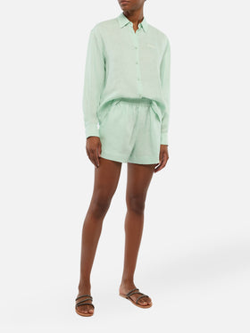 Meave – Salbeigrüne Pull-Up-Shorts aus Leinen