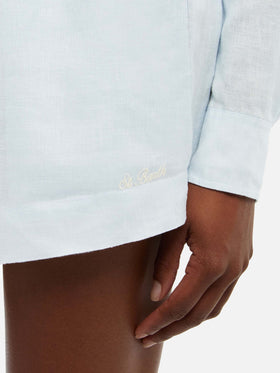 Meave – Hellblaue Pull-Up-Shorts aus Leinen