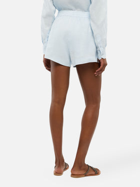 Meave – Hellblaue Pull-Up-Shorts aus Leinen