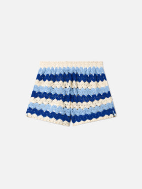 Shorts Meave in crochet a righe blu 