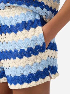 Shorts Meave in crochet a righe blu 