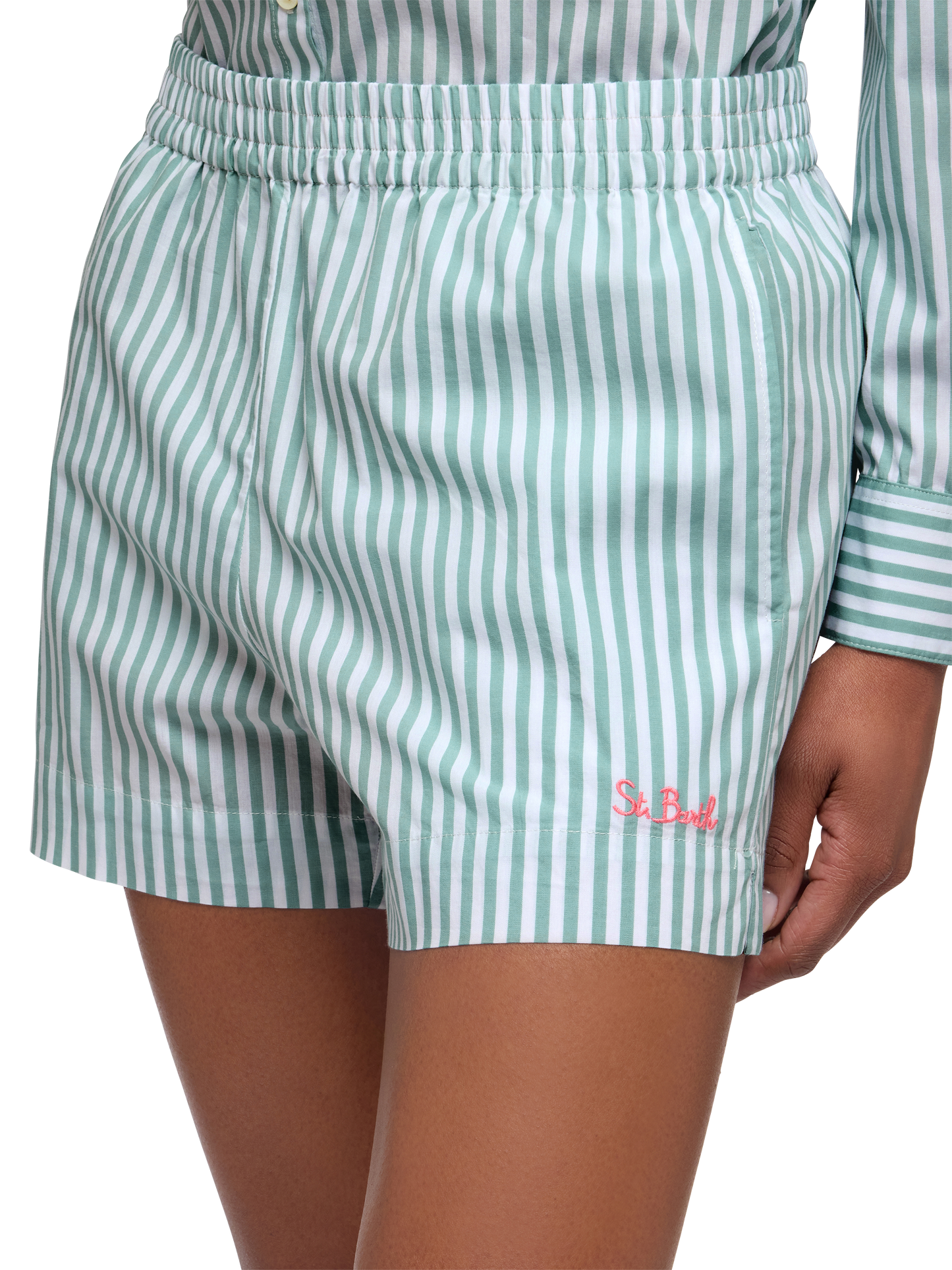 Meave shorts pull up in popeline di cotone con stampa a righe