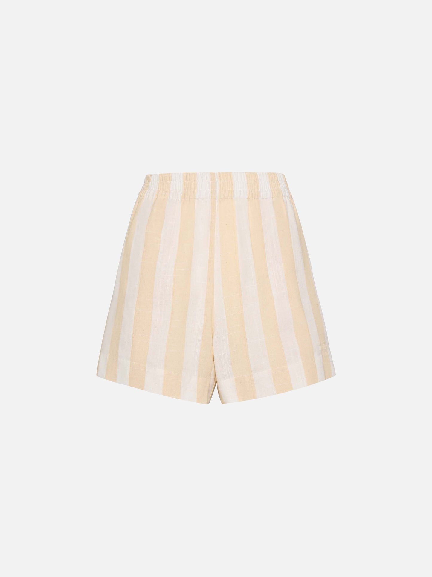 Meave shorts pull up in lino con stampa a righe beige