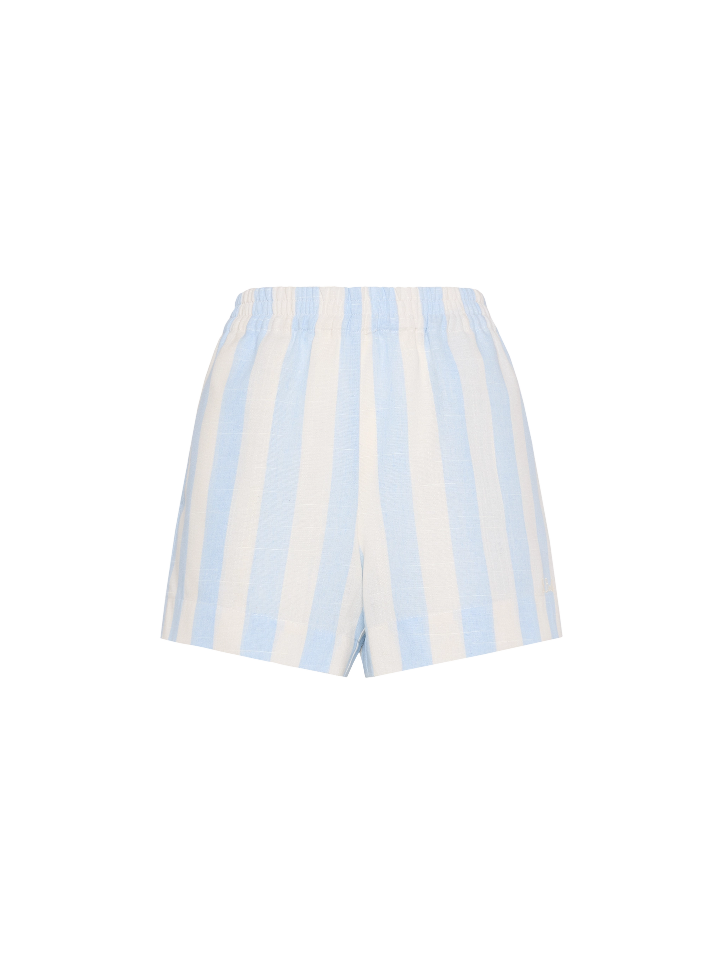 Meave – Pull-Up-Shorts aus Leinen mit hellblauem Streifenmuster