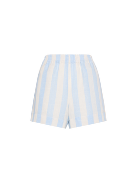 Meave – Pull-Up-Shorts aus Leinen mit hellblauem Streifenmuster