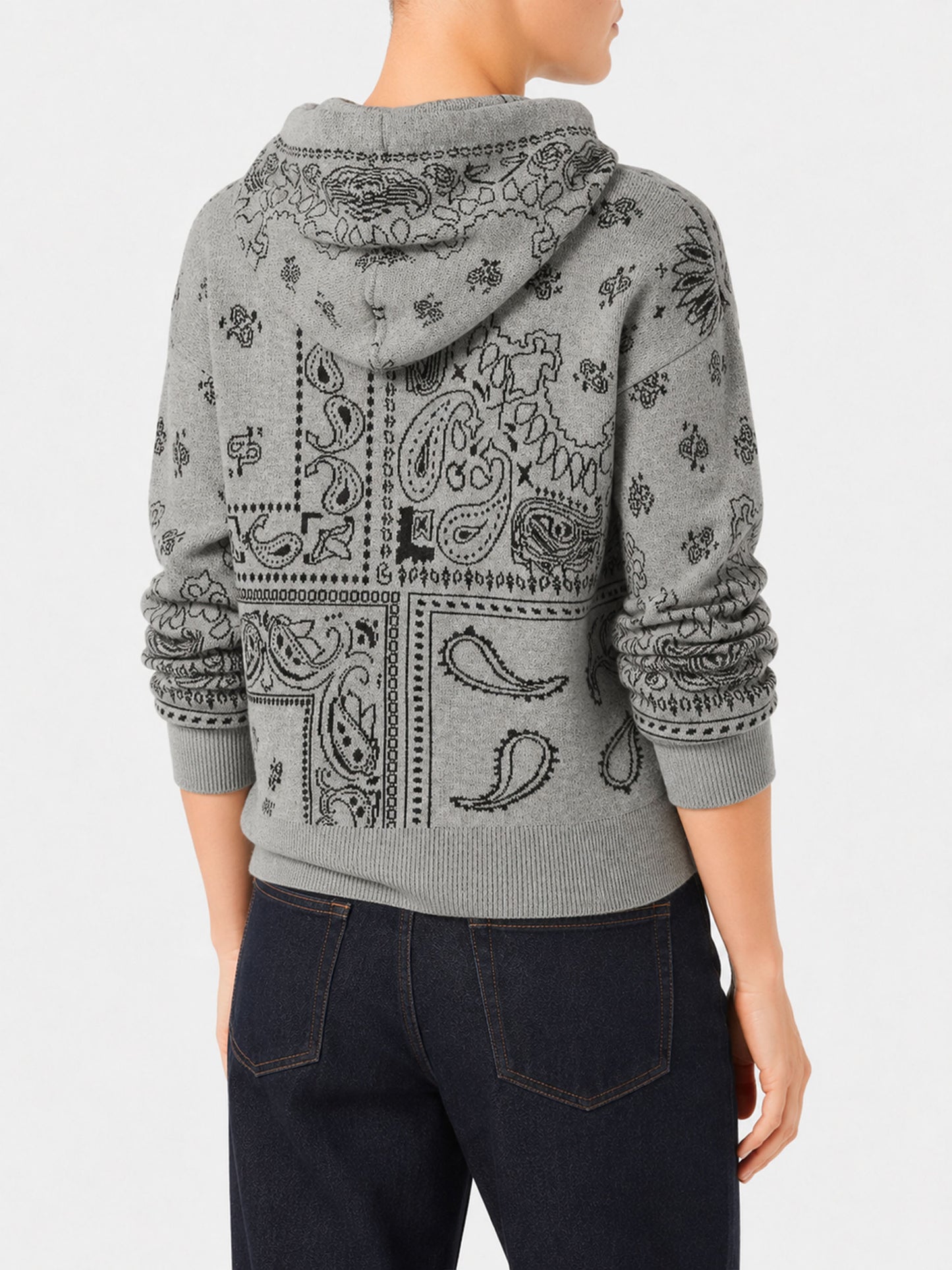 Grey Meg cropped hoodie in blended cashmere with bandana print