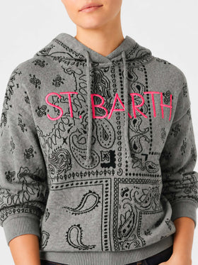 Grey Meg cropped hoodie in blended cashmere with bandana print