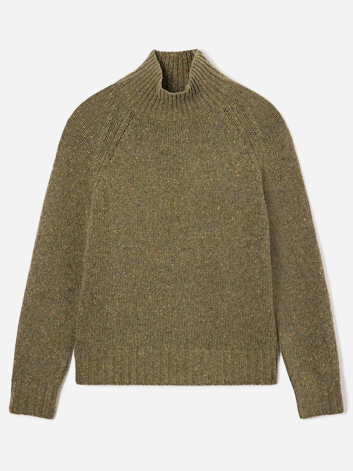 Military green Meghan Donegal turtleneck wool blend knit