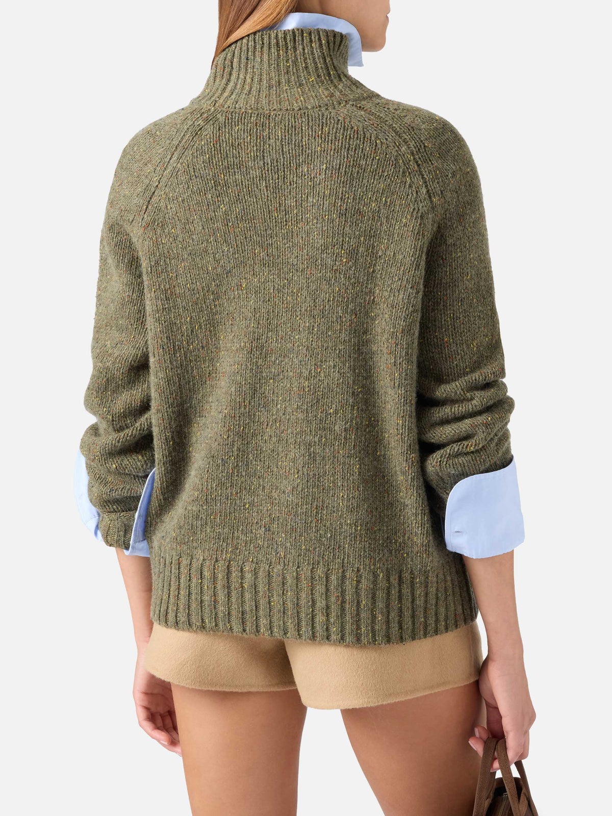 Military green Meghan Donegal turtleneck wool blend knit