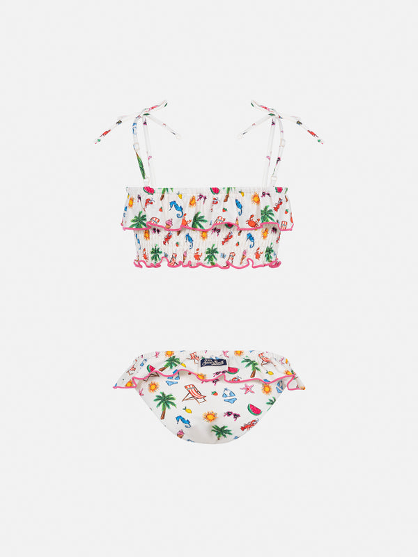 Melie smocked point embroidery bikini with ruffle