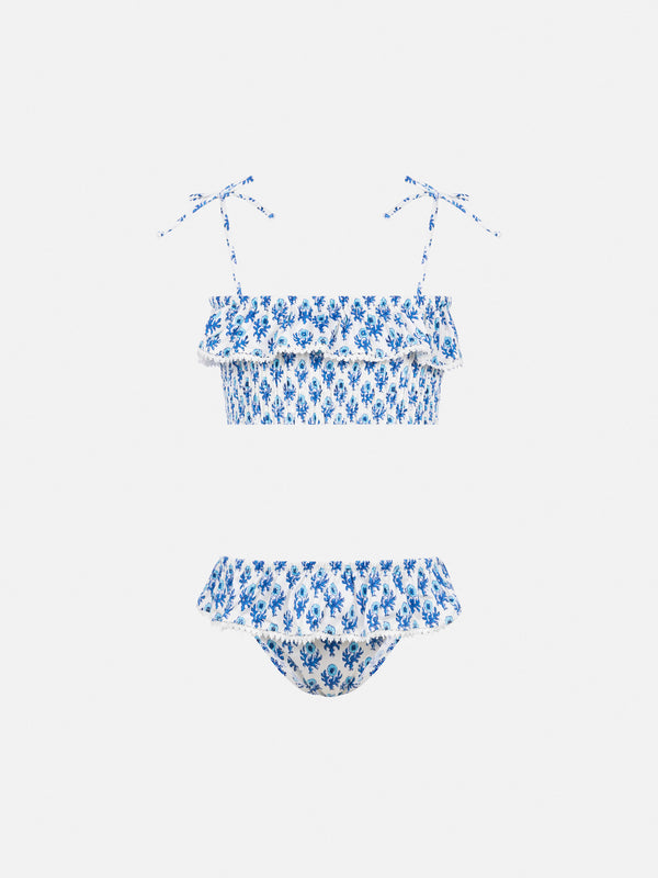 Melie smocked point embroidery bikini with ruffle