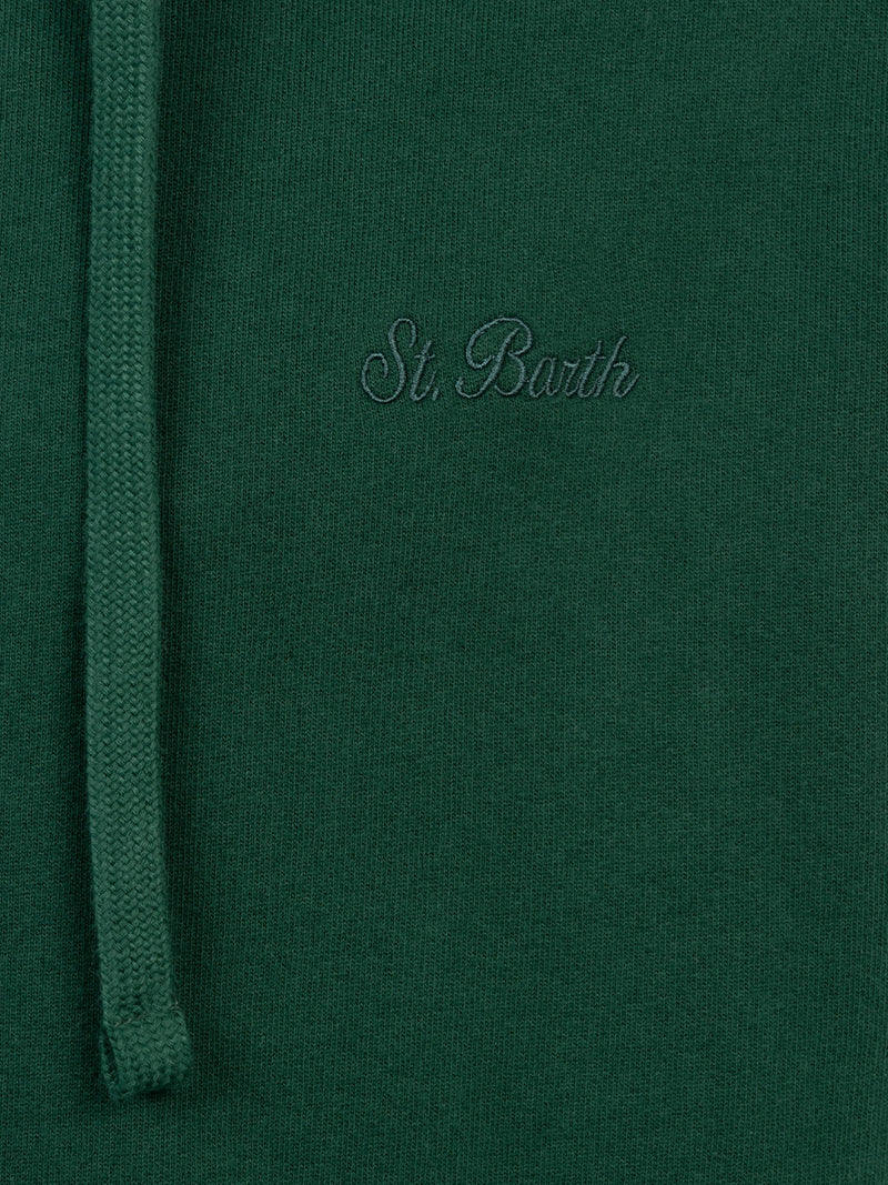 Man British green zipped and hooded sweatshirt with St. Barth embroidery