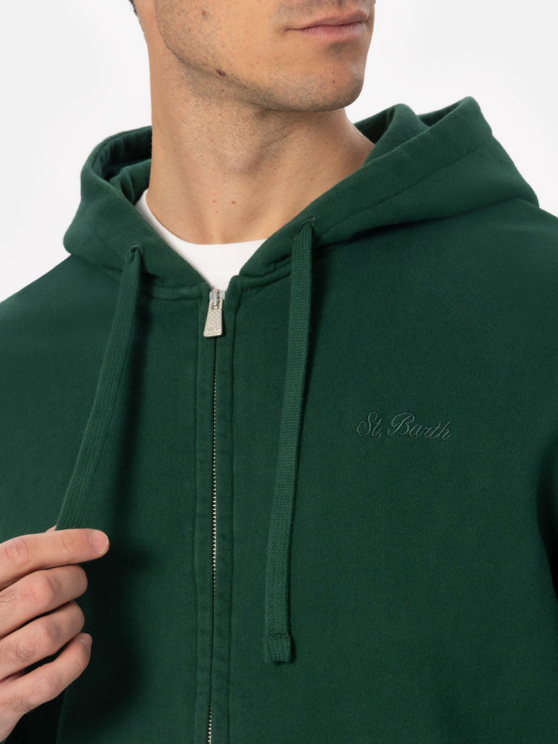 Man British green zipped and hooded sweatshirt with St. Barth embroidery