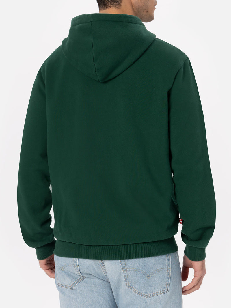 Man British green zipped and hooded sweatshirt with St. Barth embroidery