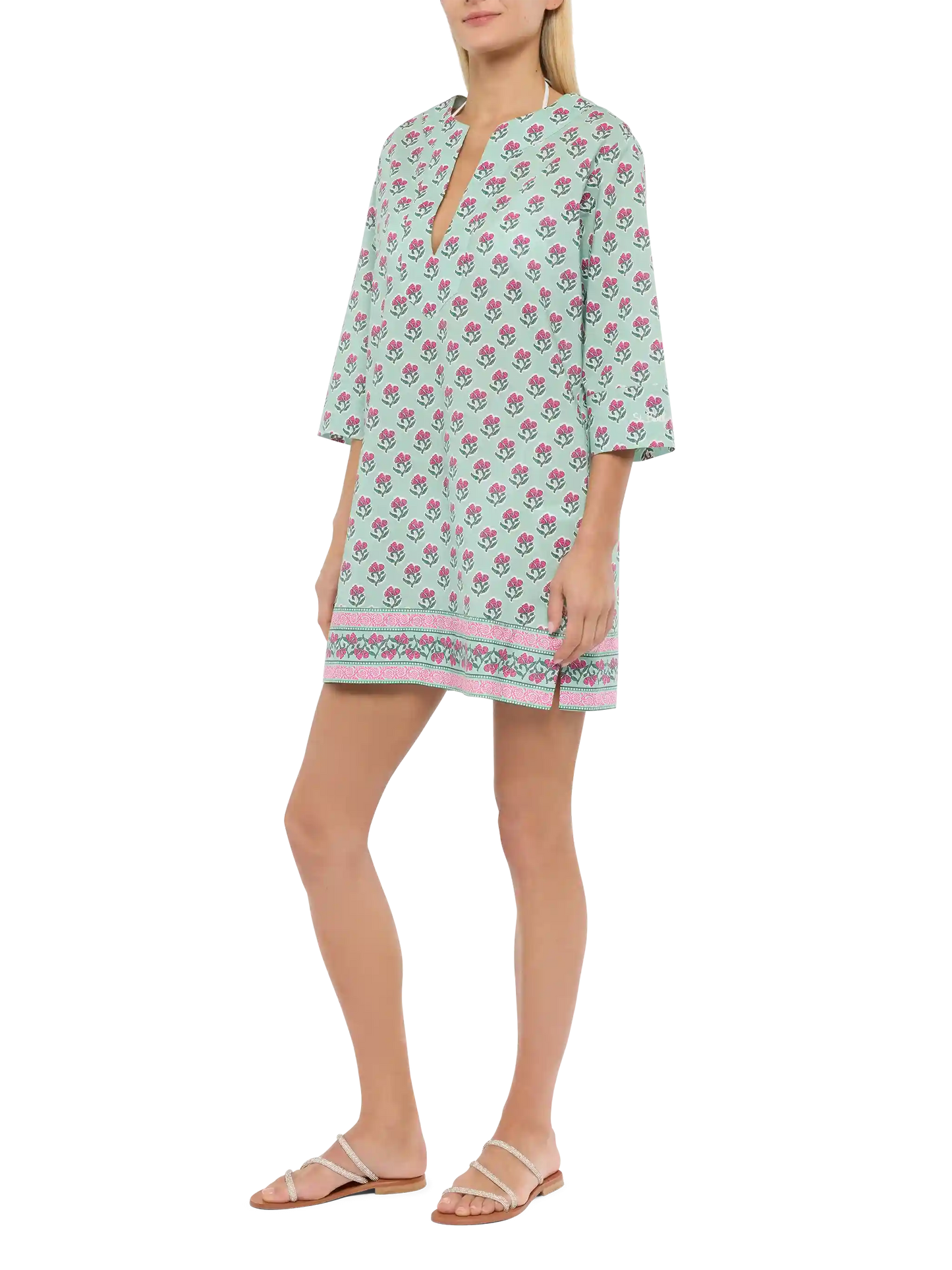 Macha cotton tunic dress with floral print
