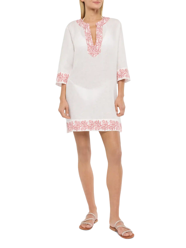 Macha linen tunic dress with coral print - MC2 Saint Barth