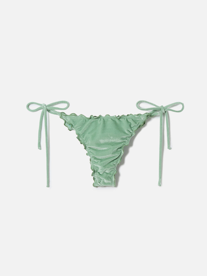 Miami brazilian bikini bottoms in green velvet with contrasting trim