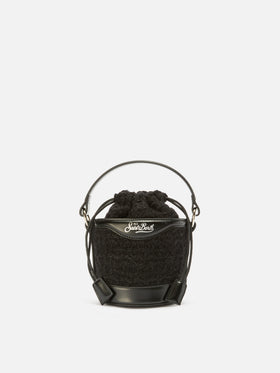 Borsa a secchiello Mila Tweed in misto lana tweed nero