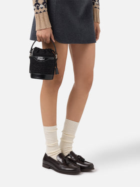 Mila Tweed Bucket Bag in black tweed wool blend