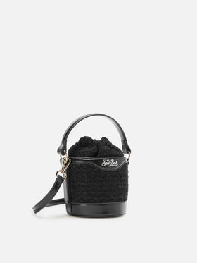 Mila Tweed Bucket Bag in black tweed wool blend