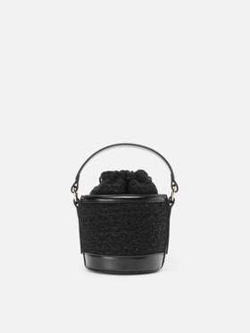 Mila Tweed Bucket Bag in black tweed wool blend