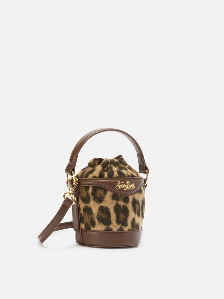 Mila Tweed Bucket Bag in leopard-print wool blend tweed