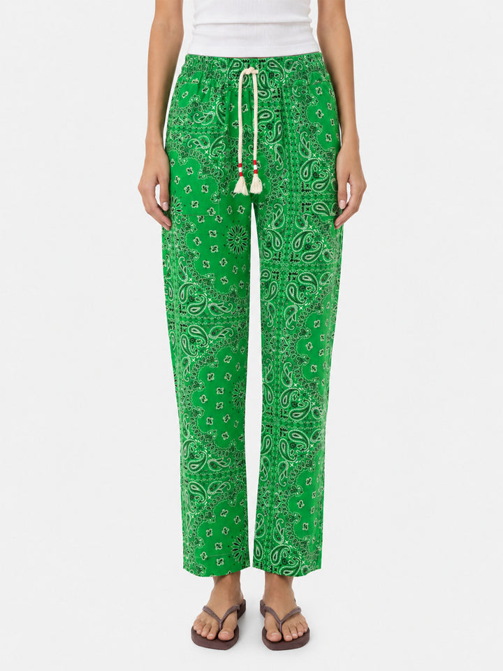Pantaloni Millie in cotone con stampa bandana verde