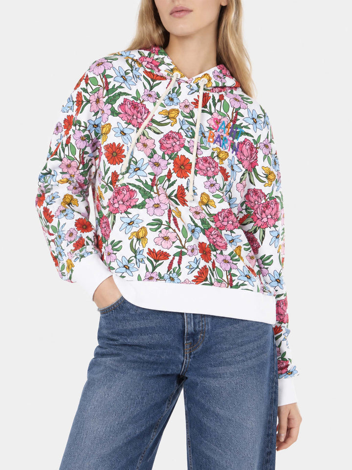 Sudadera con capucha de algodón con estampado floral 