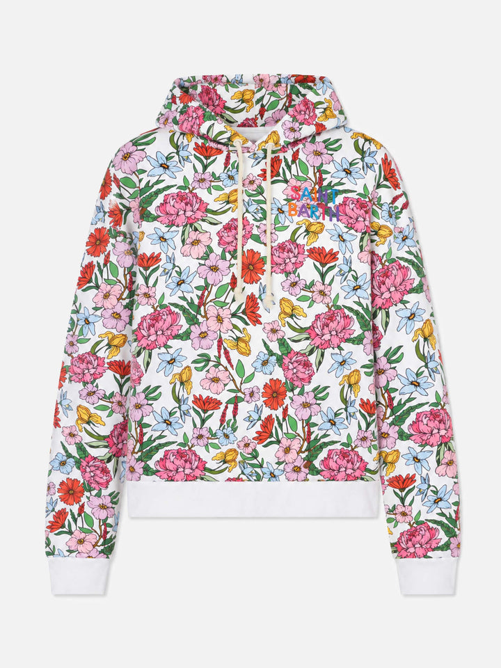 Sudadera con capucha de algodón con estampado floral 