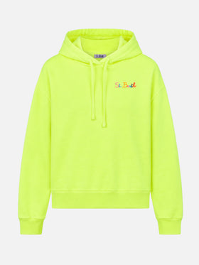 Felpa con cappuccio Mindy Light giallo fluo con ricamo logo