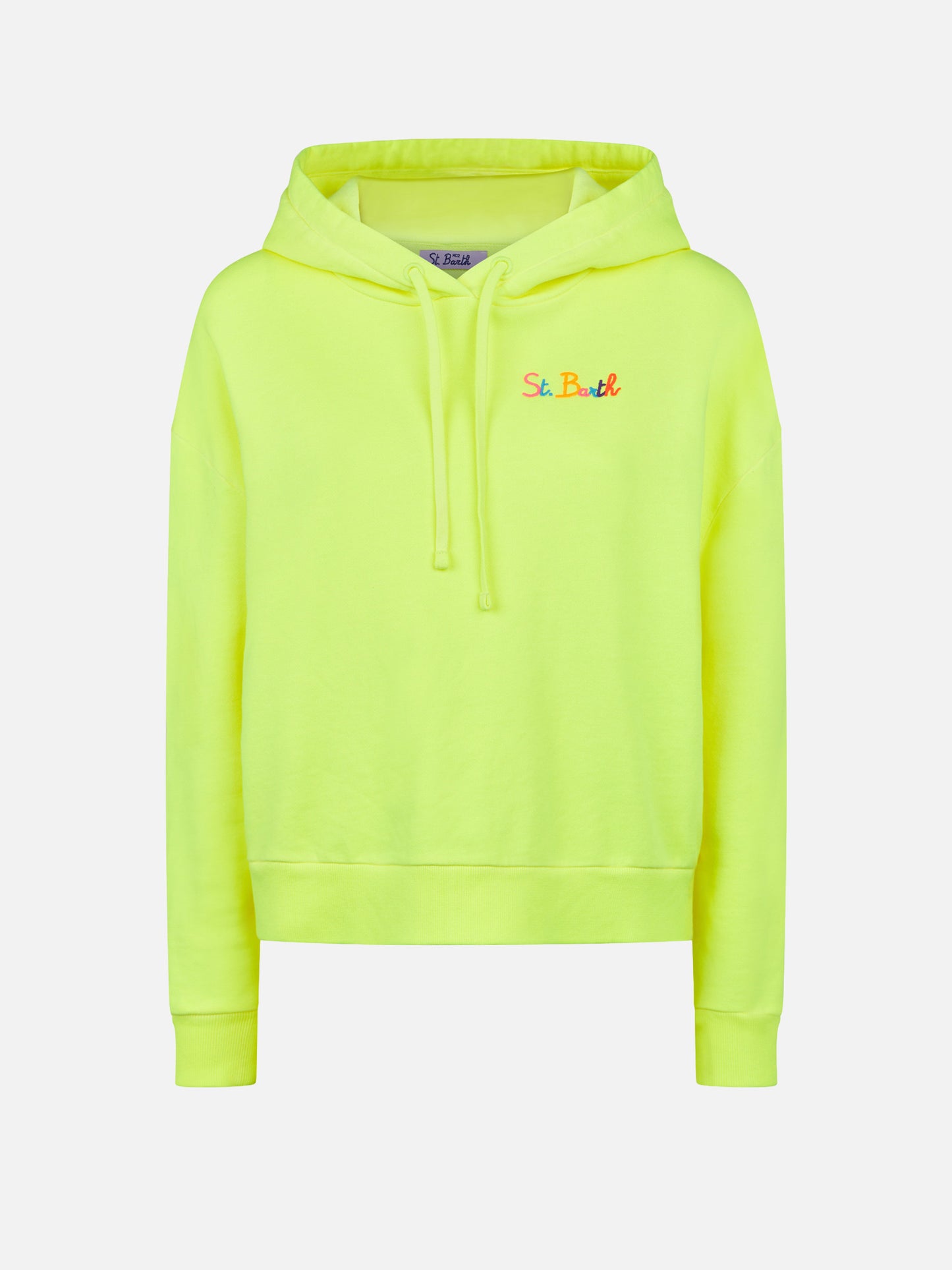 Fluo yellow hoodie with St. Barth embroidery