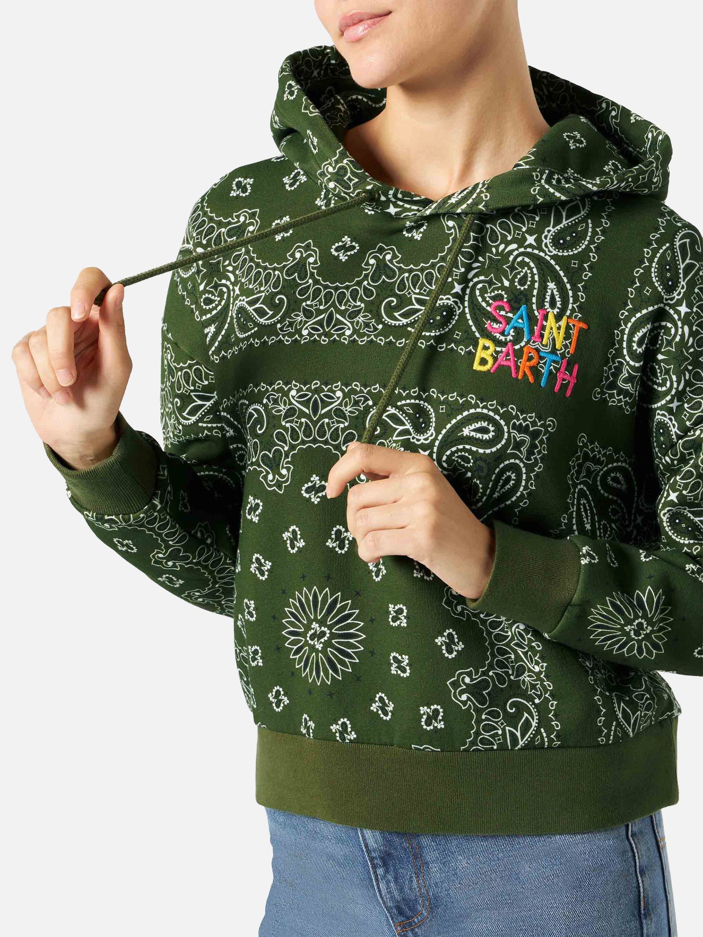 Sweat-shirt à capuche Green Mindy avec imprimé bandana 