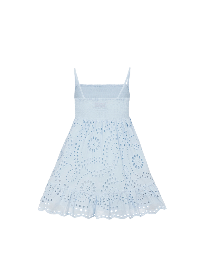 Miki hellblaues Strandkleid aus Sangallo-Spitze aus Baumwolle