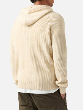 Punto con capucha Malcolm de lana beige con cremallera completa 