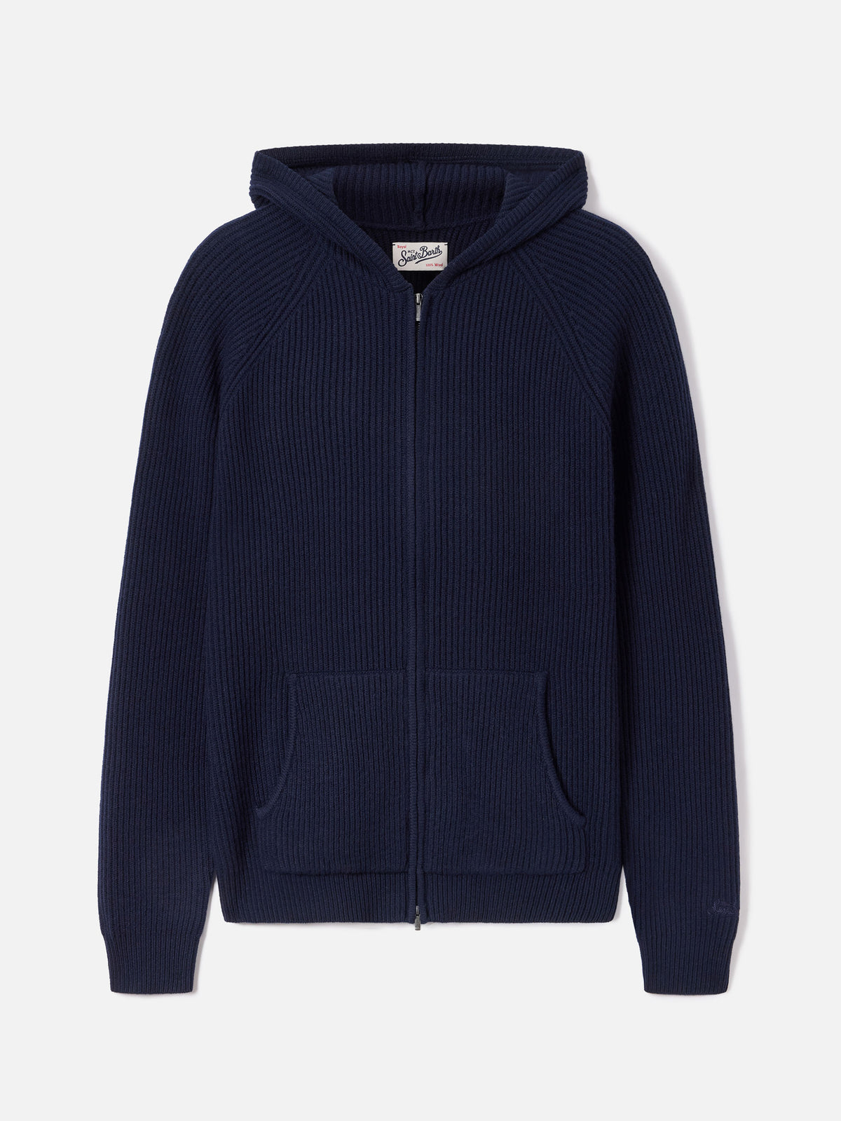 Maille à capuche en laine Malcolm Navy blue avec zip intégral 