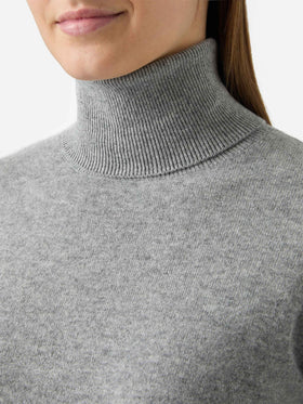 Moody turtleneck sweater in cashmere in grey melange with St. Barth embroidery