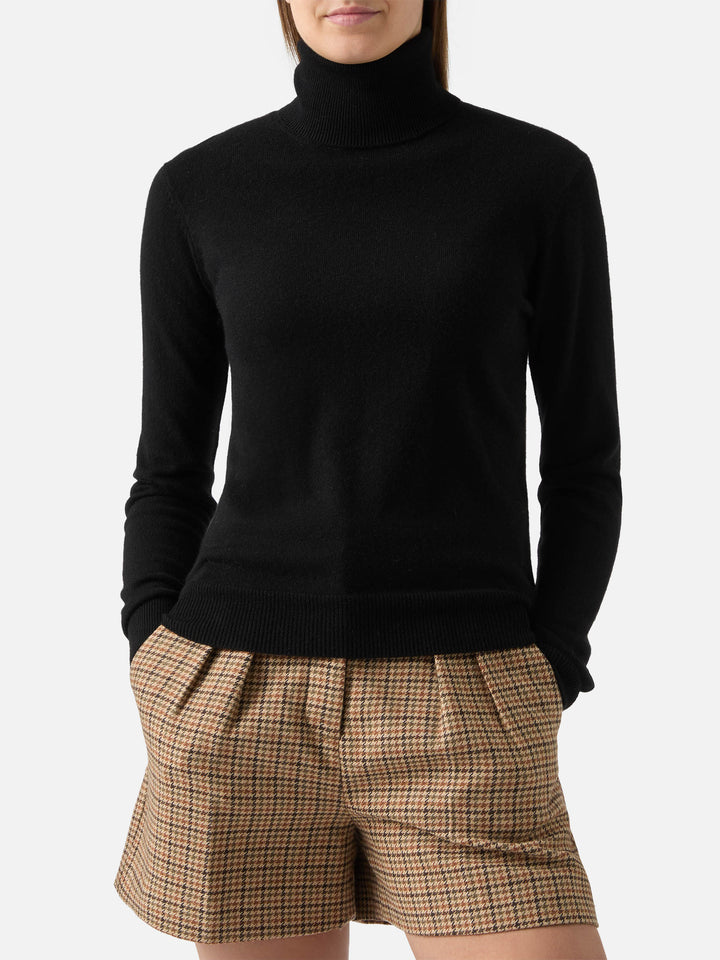 Düsterer Rollkragenpullover aus Kaschmir in Schwarz mit St. Barth-Stickerei