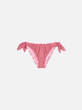Klassische pinkfarbene Lurex-Bikinihose Moon mit seitlichen Schleifen 