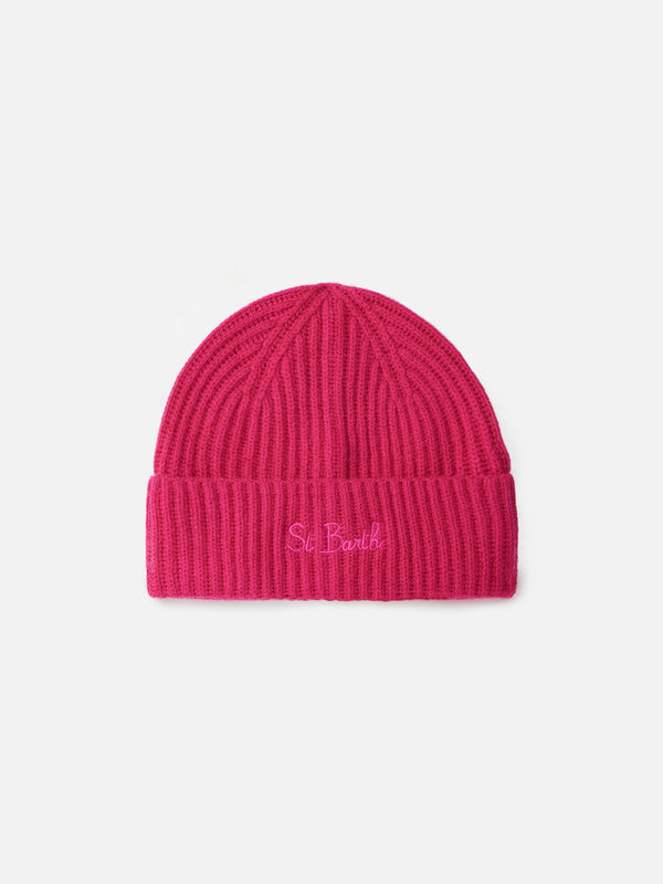 Woman fuchsia blended cashmere hat Moss