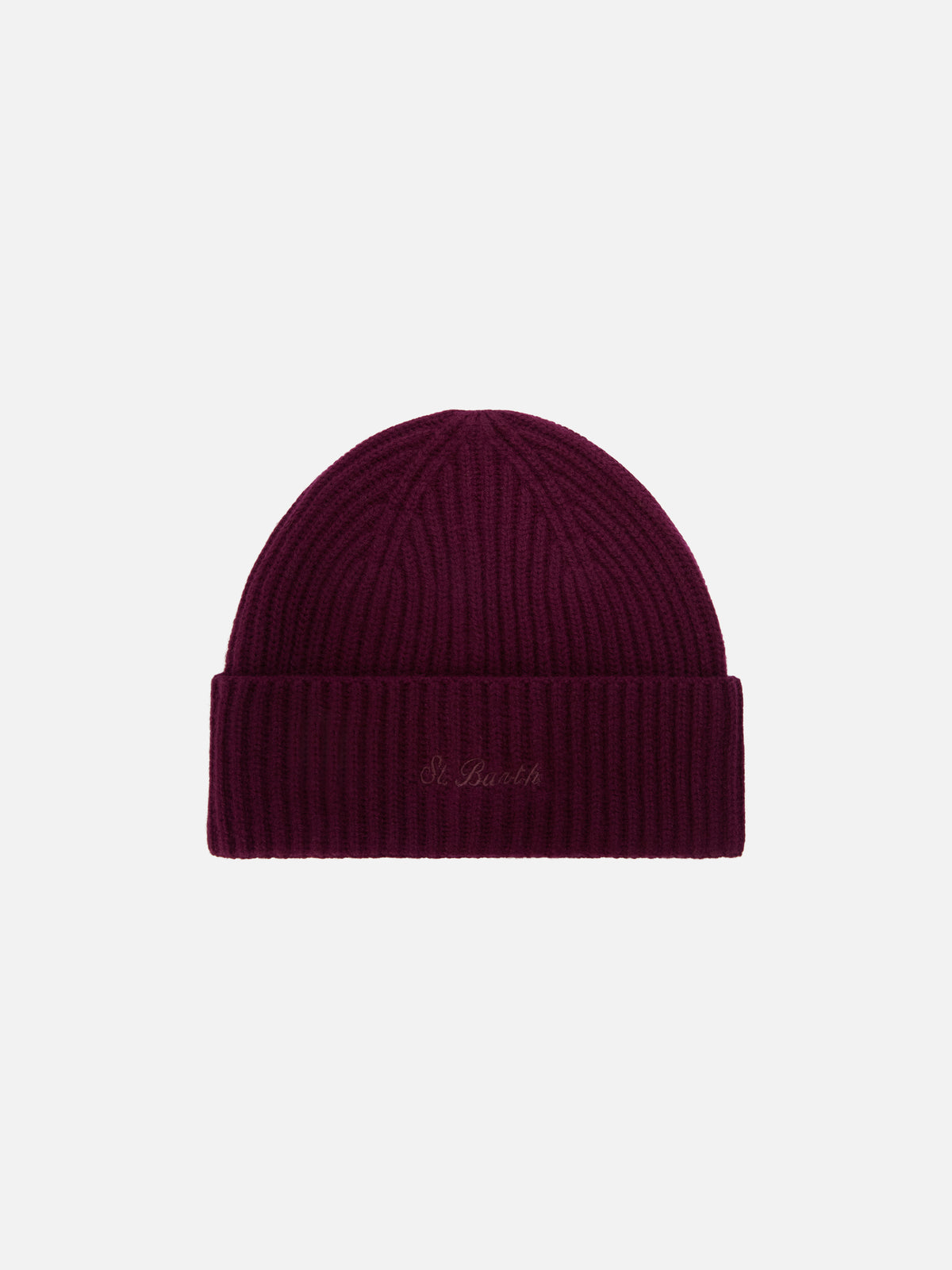 Aubergine Moss wool beanie with logo embroidery