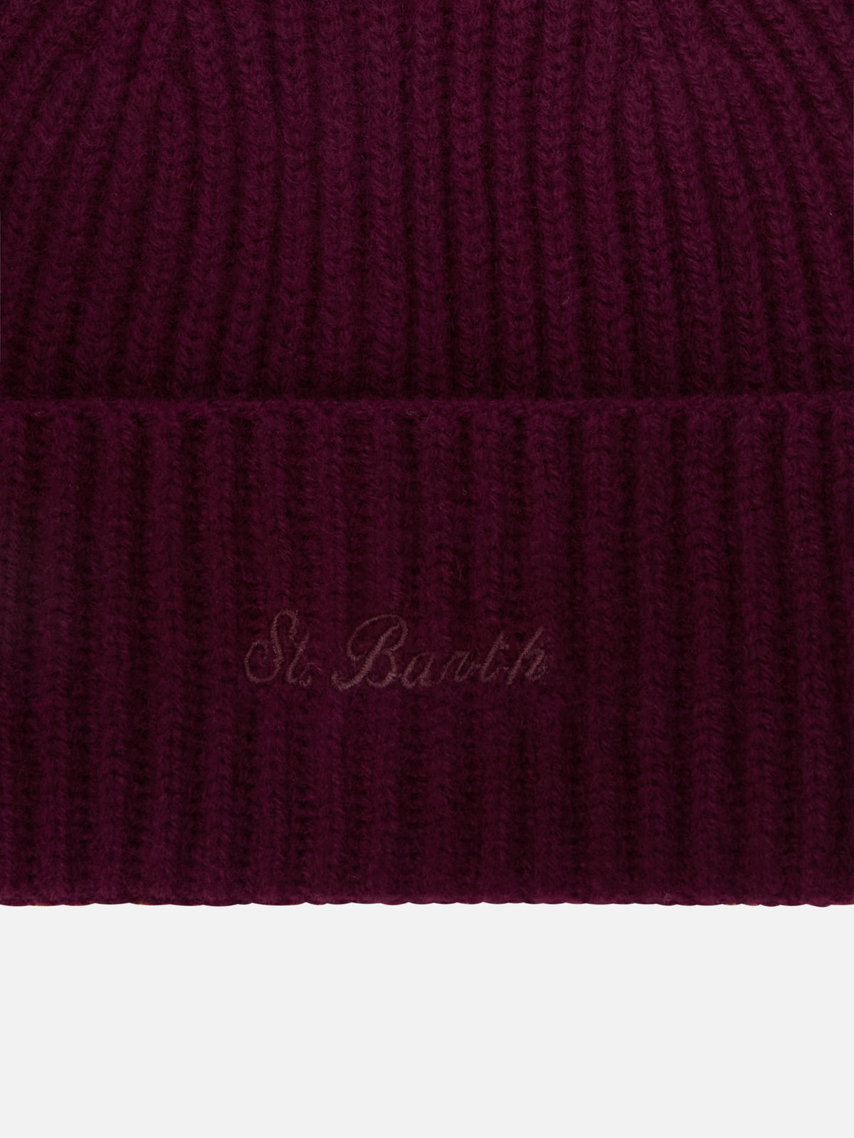 Aubergine Moss wool beanie with logo embroidery