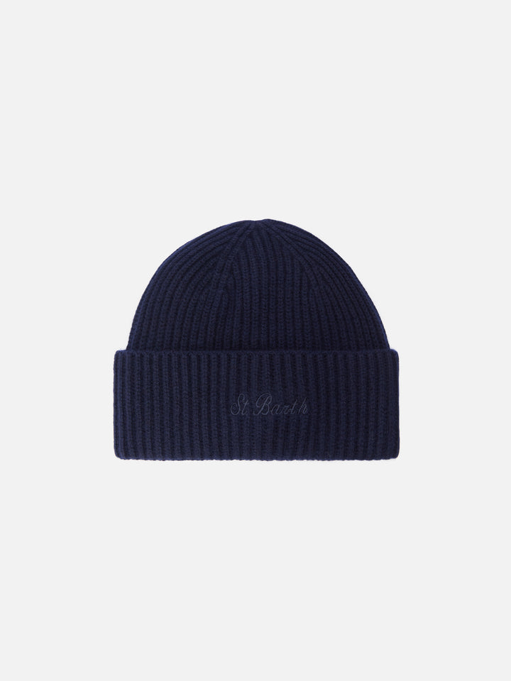 Moss Beanie in midnight blue 100% WOOL with St. Barth embroidery