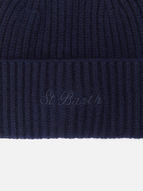Moss Beanie in midnight blue 100% WOOL with St. Barth embroidery