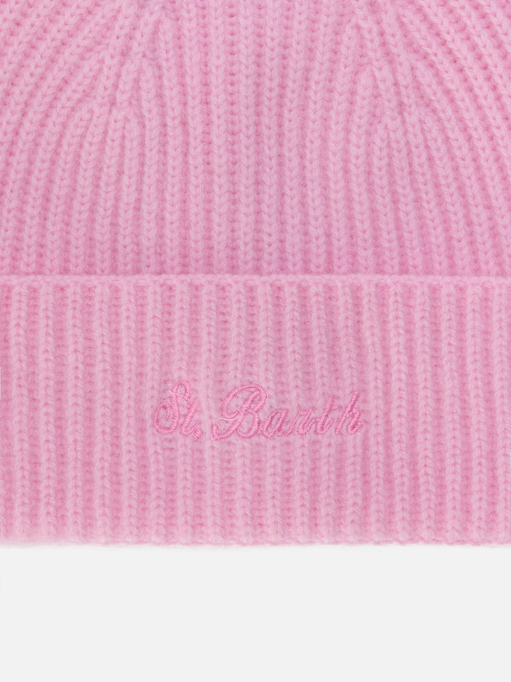 Moss Beanie in pink 100% WOOL with St. Barth embroidery