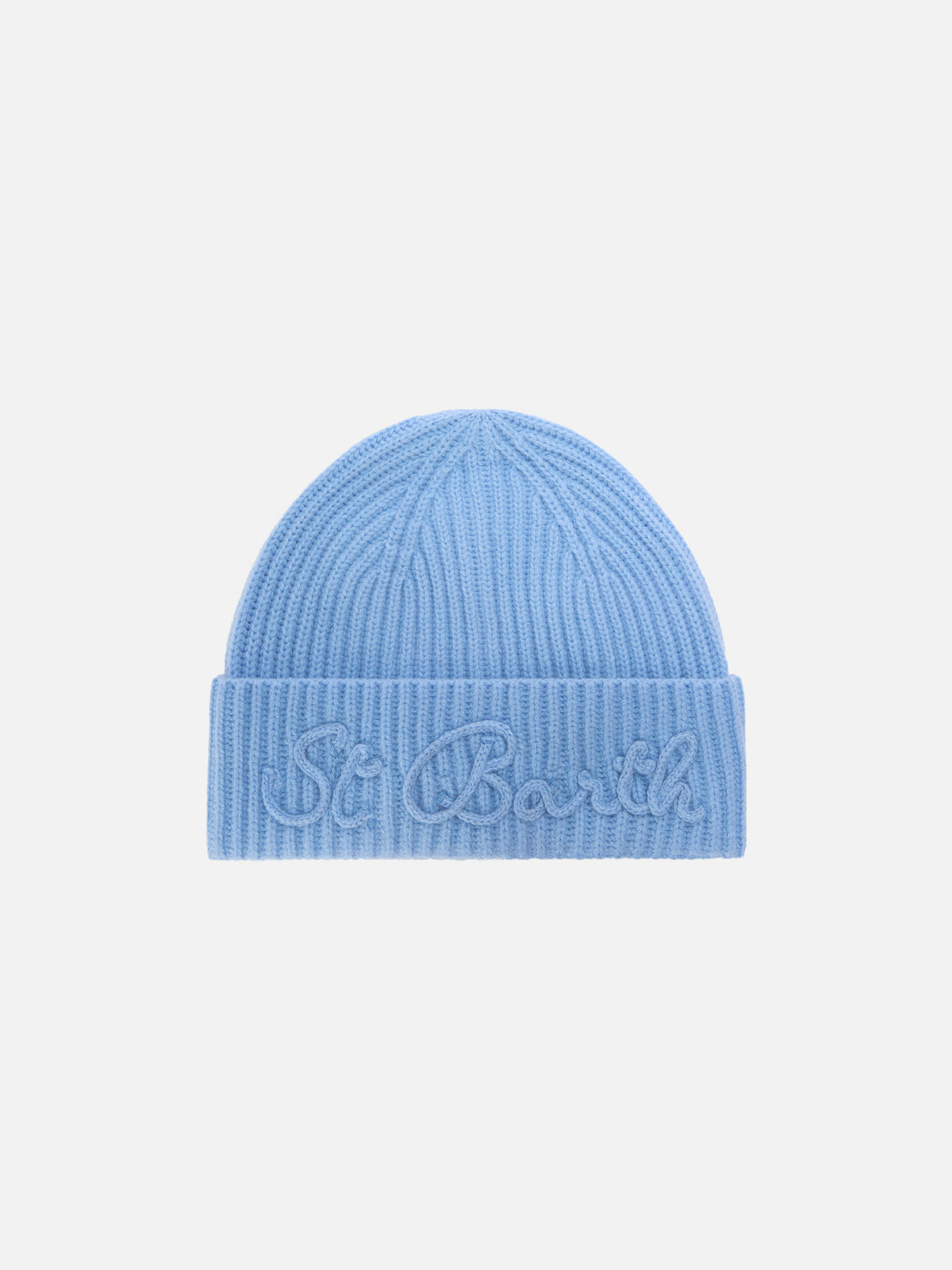 Gorro beanie de mezcla de lana de alpaca Light blue Moss con bordado del logo 