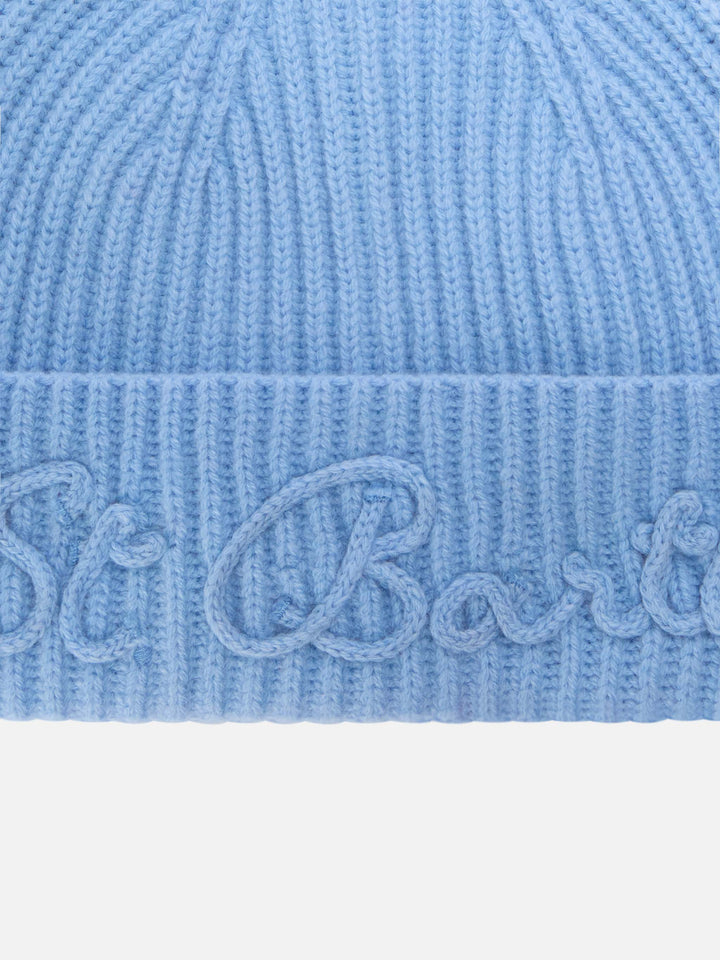 Light blue Moss alpaca wool blend beanie with logo embroidery